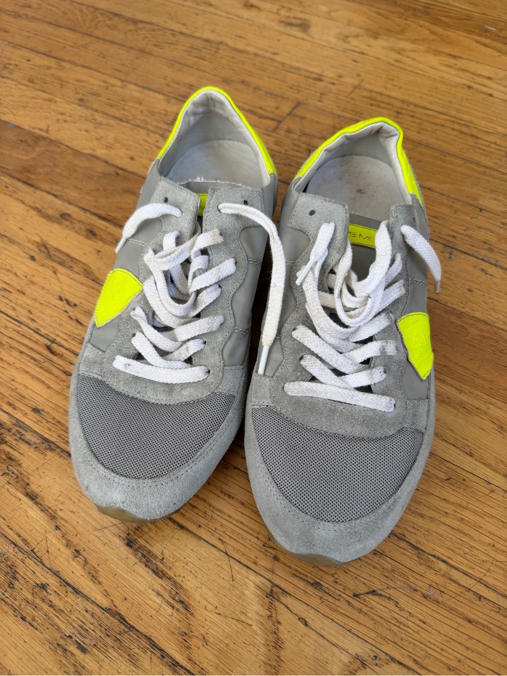 Philippe Model Gray Suede & Mesh Sneakers with Neon Yellow Accents